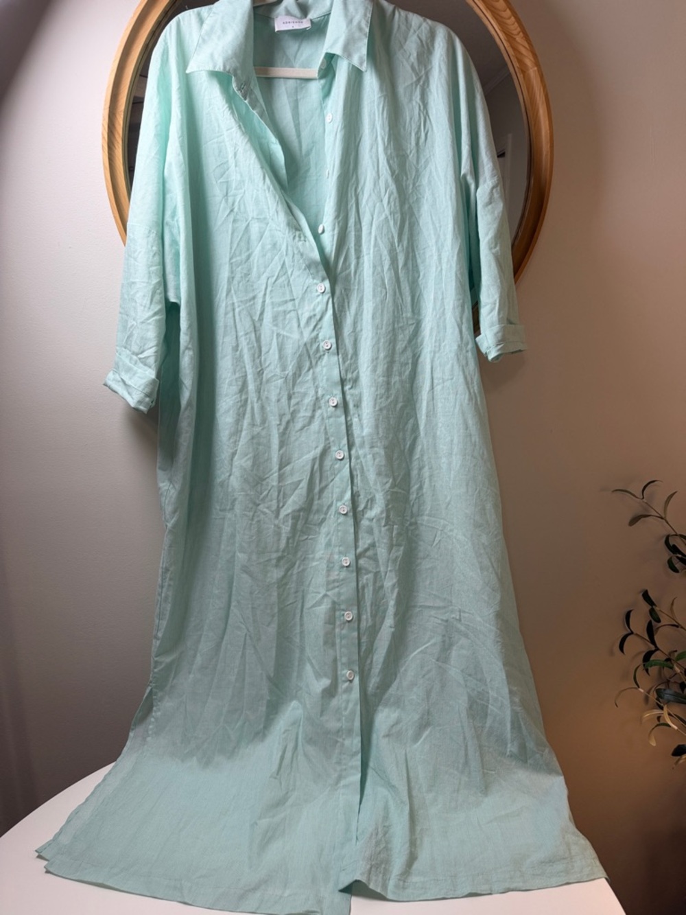 Adrienne Mint Maxi Shirt Dress in Light Aqua‎